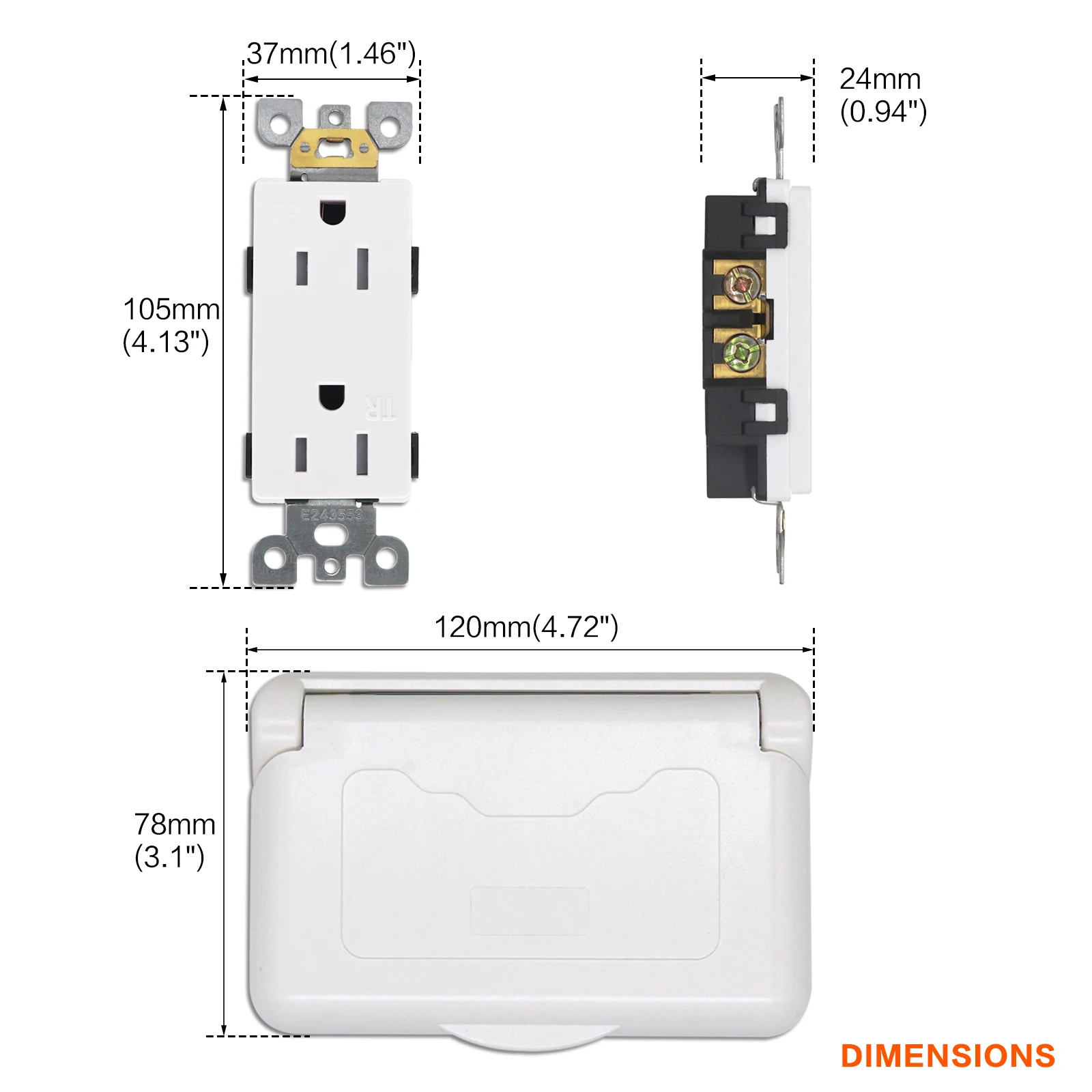 IZTOSS Weerbestendig RV-stopcontact met veerbelaste afdekking 15A / 20A 125V horizontaal gemonteerde elektrische stopcontactomvormer voor campers