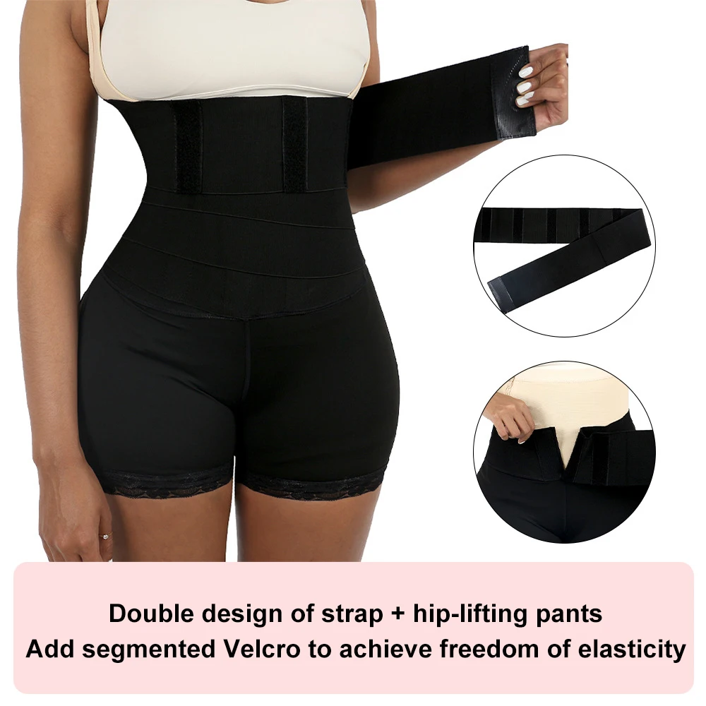 High Waist Trainer Butt Lifter Shapewear Body Shaper Panties Shorts Slimming Fajas Women Tummy Control With Bandage Wrap Belt