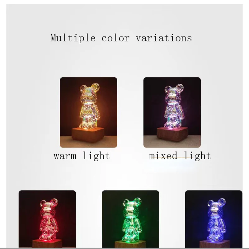 3D Bear Fire Glass Lamp, Cute Night Lamp, Colorful Atmosphere Decoration Of Bedside Table, Children\'s Gift Decoration, Bedroom D