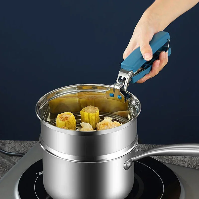 4er Set Edelstahl Anti-Verbrühungs schale Clip rutsch feste Geschirr klemme Hot Dish Clamp Silikon hitze beständige Handschuhe Küchen werkzeug