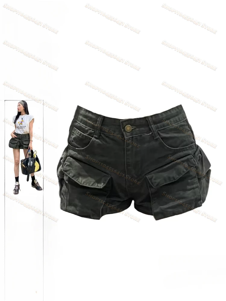 

Summer Women Japanese Harajuku Shorts Low Rise Denim Cargo Pants Streetwear Goth Punk Goth New