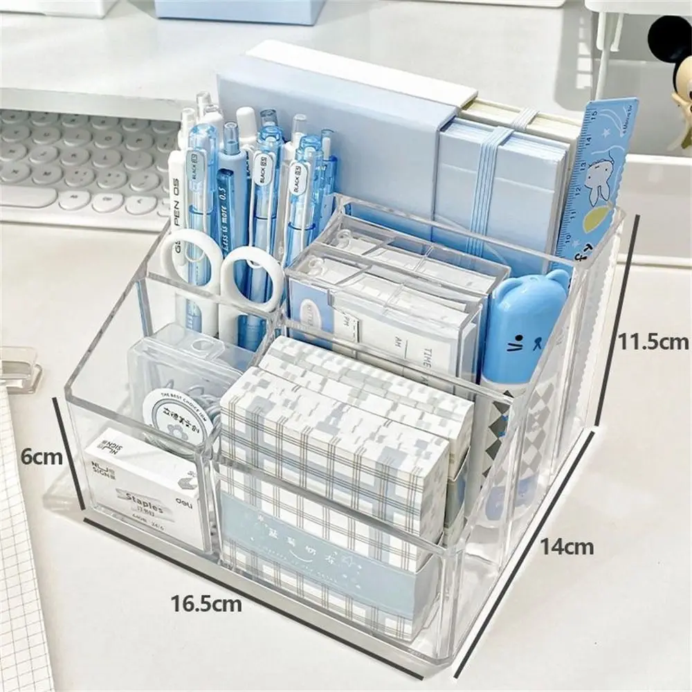 Imagem -05 - Grande Capacidade Transparente Desk Pen Holder Pen Stand Organizador de Papelaria Caixa de Armazenamento de Lápis Acrílico 5-grid Organizador Cosmético