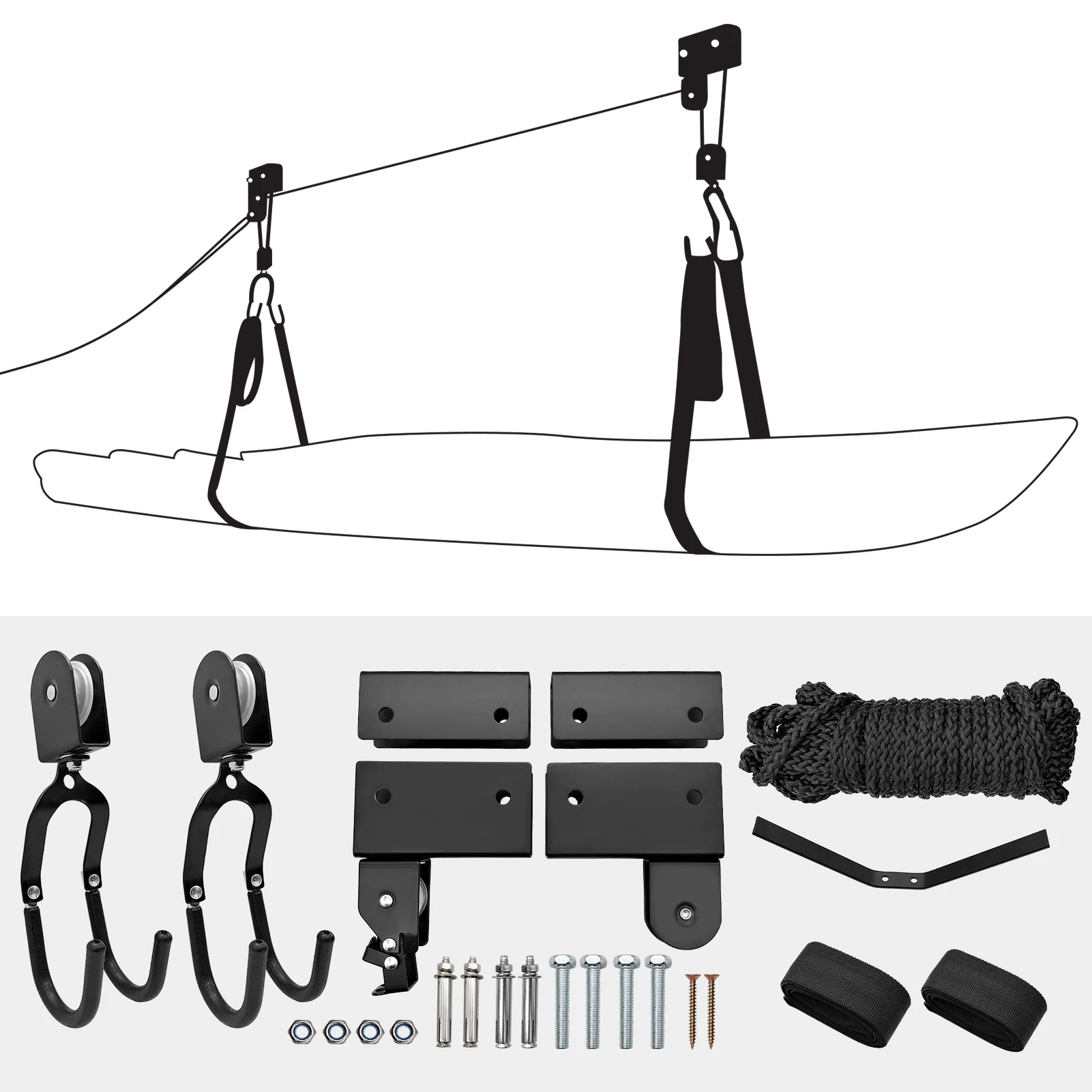 Kayak Lift with Hanging Pulley System Kayak Ceiling Rack Garage Ceiling Mount for Bicycle Paddleboard Canoe