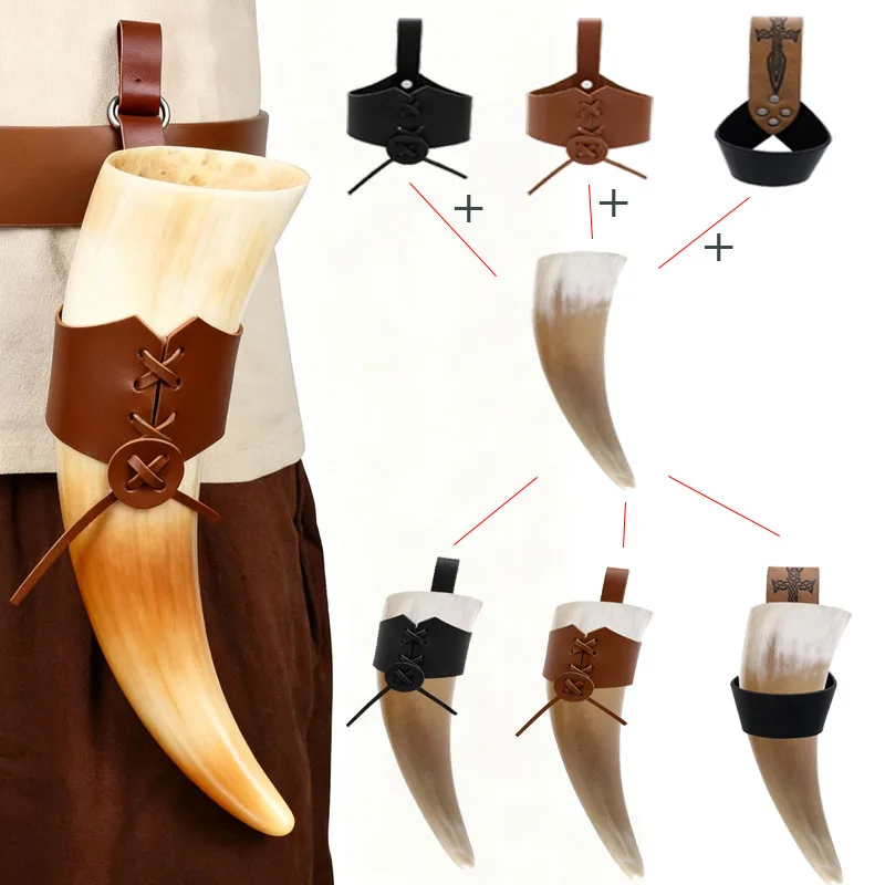 Adulto criança halloween natal cosplay pirata prop antigo chifre suporte de couro kit viking traje acessórios para festa ou palco