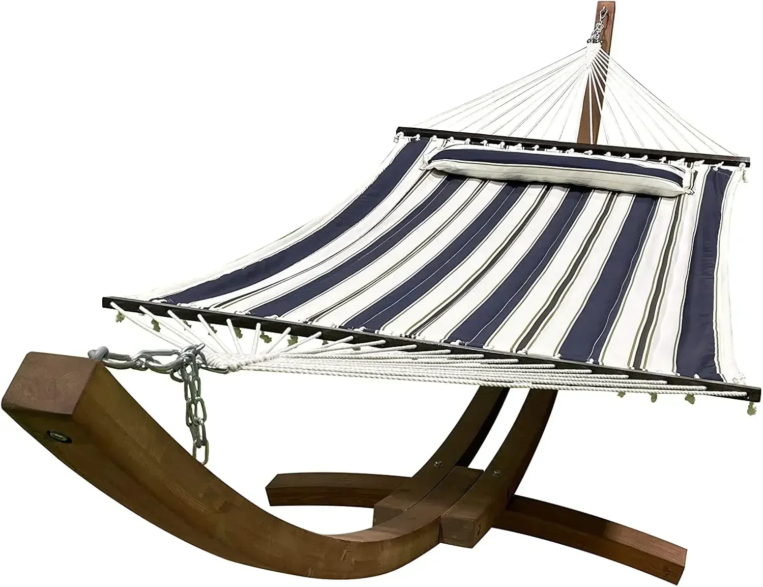

14 Ft. Wooden Arc Hammock Stand + Deluxe Quilted Double Padded Hammock Bed w/Pillow. 2 Person Bed. 450 LB Capacity