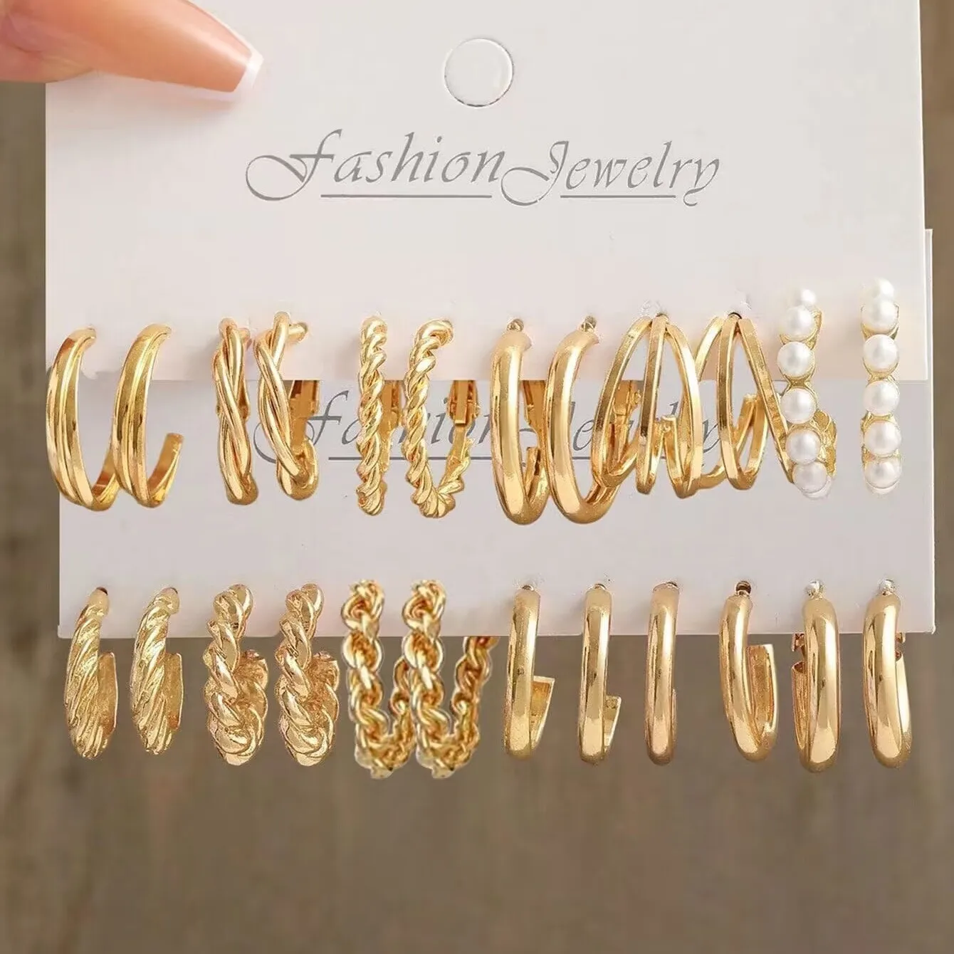 24 Pcs Boho Big Circle Hoop Earring Set for Women Gold Color Bohemia Vintage Pearl Earring Heart Zircon Ear Studs Jewelry Gifts