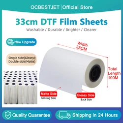 33cm * 100 m a3 + rolo dtf pet filme de transferência 75 e 100 mícrons para impressão de filme de transferência direta para epson l1800 l805 p600 p800