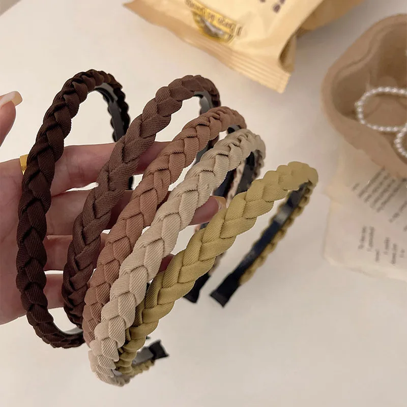 AISHG Braided Twist Leather Hairband Solid Thin Headband Twine Bohemia Non-slip Hair Band Wide Bezel Hoop Girls Hair Accessories