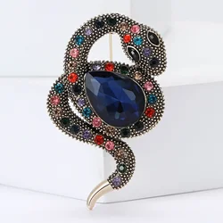 Vintage Rhinestone Gemstone Snake Brooches for Women Unisex Animal Pins 2-color Available Banquet Party Accessories Gifts