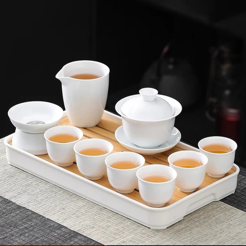 

Чайный сервиз Cerc Gongfu Yuxi, белый фарфоровый чайник, чайные чашки для домашнего офиса, приготовление чая, элитный подарочный набор