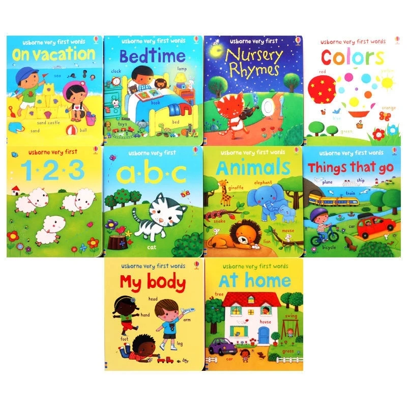 10Pcs/Set English Books Usborne Very First Words Hardcover Board Book Children\'s Enlightenment Educational Toy Picture Textbook