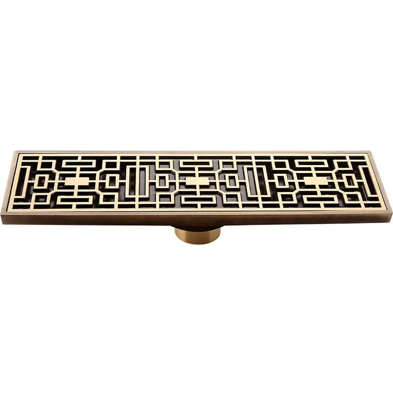 30cmx8cm Rectangle Brass Antique Brushed Carvd Drain Bathroom Drain Kitchen Shower Room Porch Waste Strainer Floor Drain