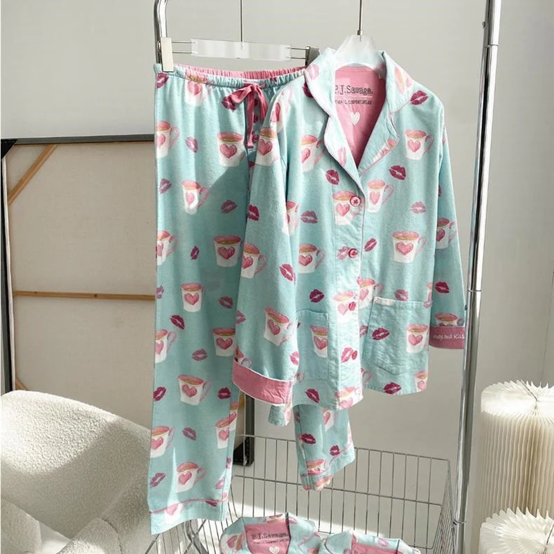 

Пижамный комплект с героями мультфильмов, женская мягкая одежда для сна из чистого хлопка с длинными рукавами, осенне-зимняя матовая домашняя одежда, подарок для рождественской вечеринки