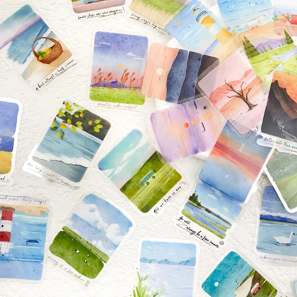 50 Stück Berge & Meere PET-Aufkleber für Laptop, Kühlschrank, Sammelalbum, DIY, ästhetische transparente Aufkleber, kreative Geschenke – Detail 13