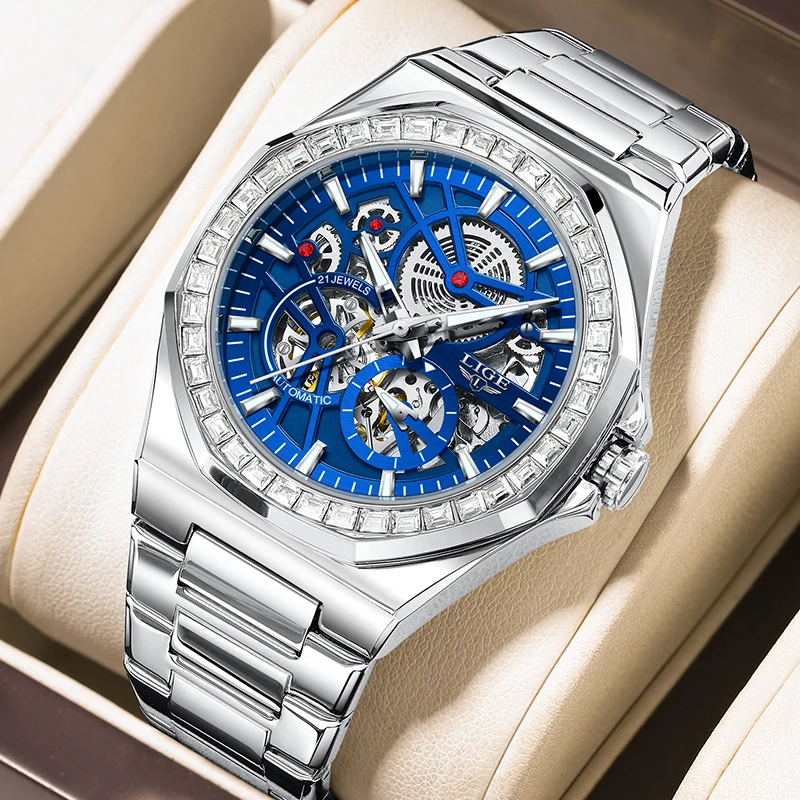 LIGE 2026 ساعات آلية للرجال قمة الموضة الفاخرة التلقائي ساعة رجالي مقاوم للماء مضيئة توربيون ساعة اليد Reloj Hombre