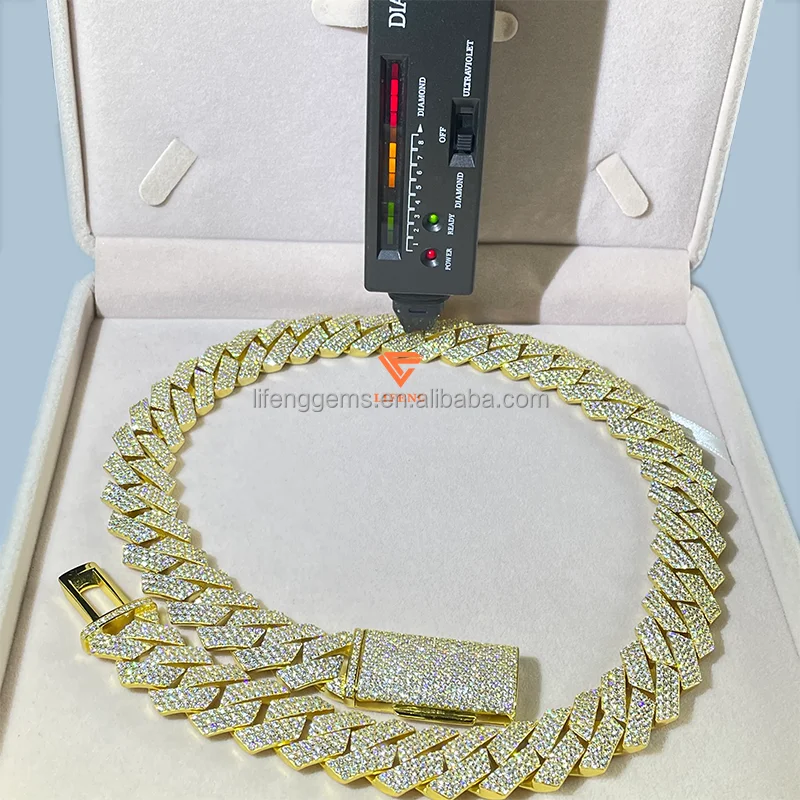 Private Jeweler Custom Made Hip Hop Jewelry 20mm Iced Out Vvs Moissanite Diamond 925 Sterling Silver Gold Miami Cuban Link Chain