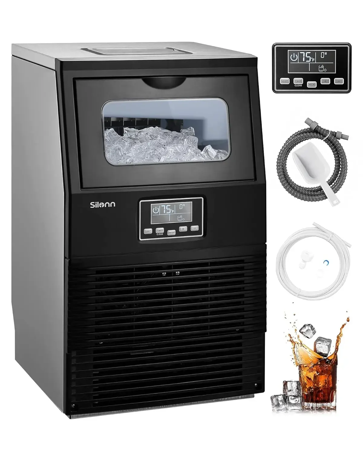 Commercial Ice Maker Machine, 84LBS/24H, Full Heavy Duty Stainless Steel Construction, Self-Cleaning, Clear Cube for Home