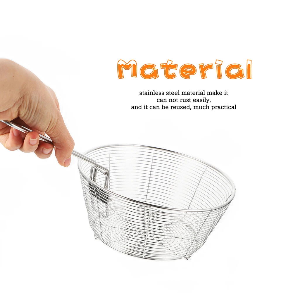 

Stainless Steel Fry Basket Reusable Frying Kitchen Draining French Fries Metal Rust-resistant for Food Handle Mesh