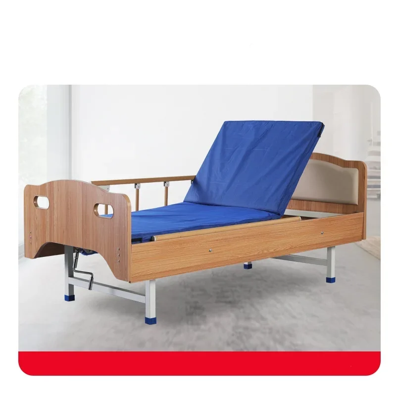 Cama de madera para el cuidado de los ancianos, cama de hospital manual, mecedora doble, adecuada para ancianos