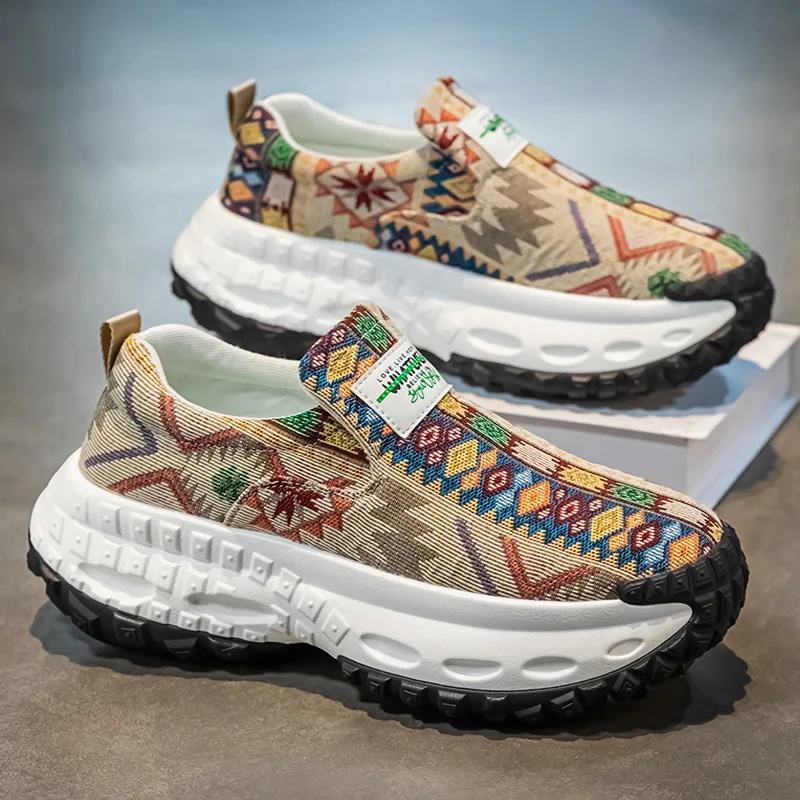 Fashion Platform Sneakers Men 2025 New Comfortable Canvas Shoes Designer Men's Breathable Slip-on Casual Shoes Кроссовки Мужские
