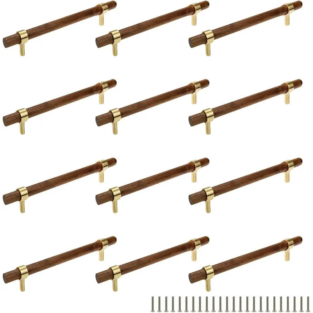 

12-Pack Brass Walnut Cabinet Pull Handles, 8.66/220mm for Kitchen Wardrobe Drawers