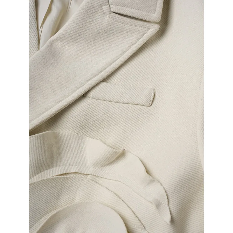 [Vibe] Beige Flower Elegant Long Warm Woolen Coat New Lapel Long Sleeve Women Jacket Fashion Tide Autumn Winter 2025