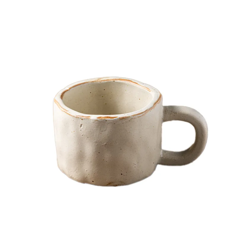 Japanese-Style Coarse Pottery Coffee Cup Hand-Pinched Vintage Ceramic Mug for Household Breakfast and Couple Water Cup Latte Cup