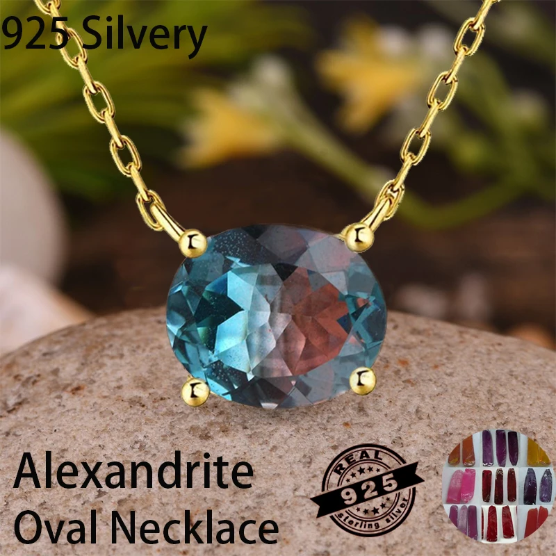 

Luxury Alexandrite corundum 1.0-3.0CT Oval Pendant Necklace 925 Silvery Valentines Day Gift for Her Retro Birthday Present