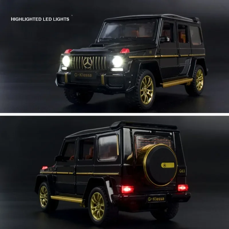 Modelo de coche todoterreno Benz G63 y Police, vehículo de juguete fundido a presión de aleación, sonido y luz, regalo para niños, decoración del hogar coleccionable, 1:32