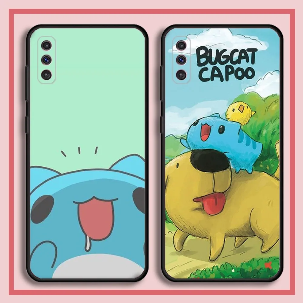 Blue Bugcat Capoo Phone Case For Samsung S23,23,22,30,21,10,9,Note20 Ultra,Lite,Ultra,5G,Plus,FE,Black Soft Case