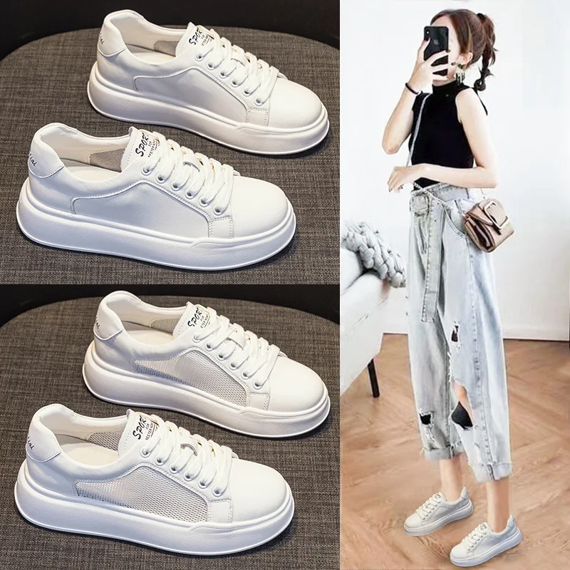 

2026 summer breathable mesh shoes for women sports white casual board shoes for women
