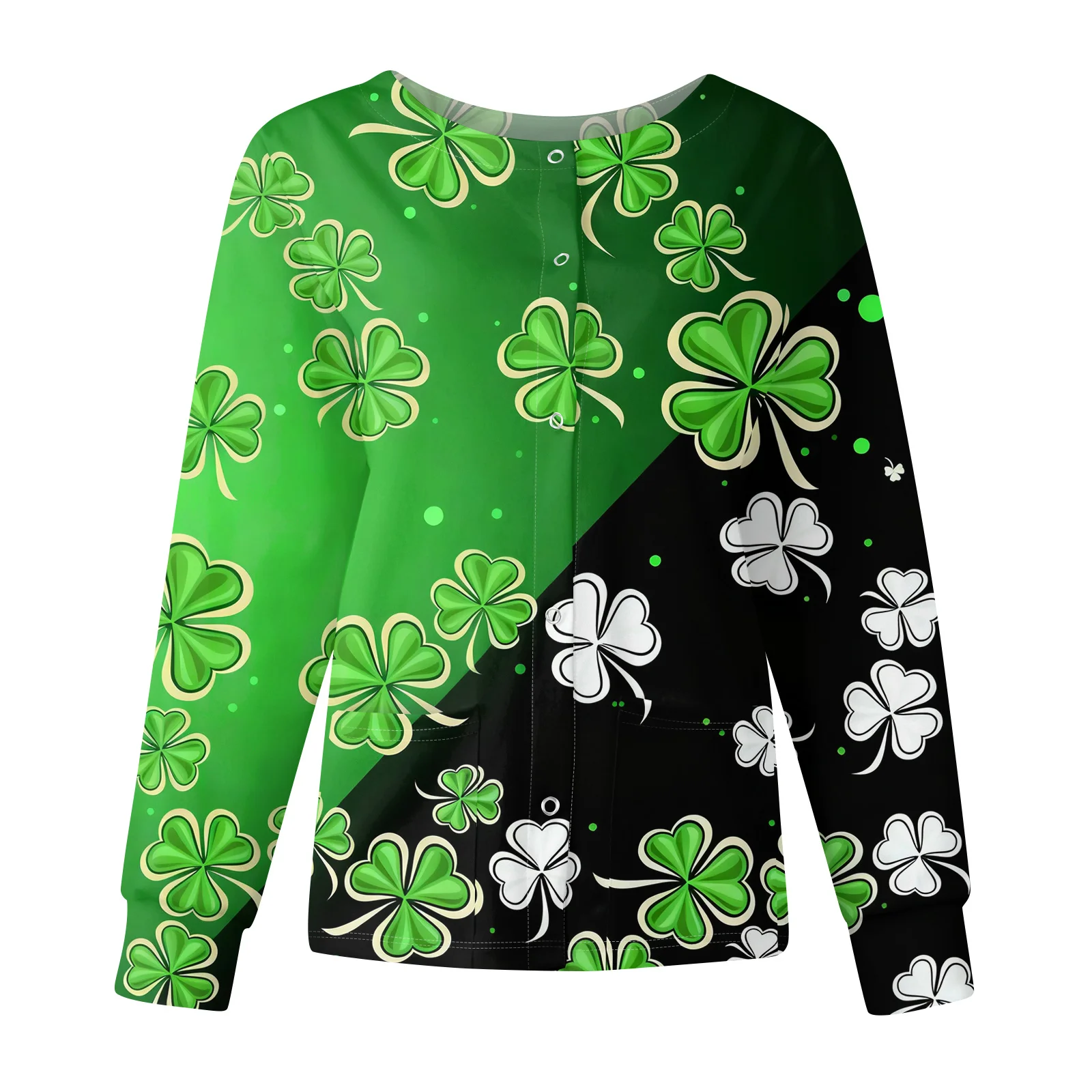 Ladies' Casual Fashion Long Sleeve Single Breasted St. Patrick's Day Print Workwear Jacket Tops Dental Hospital Clinic Uniforms