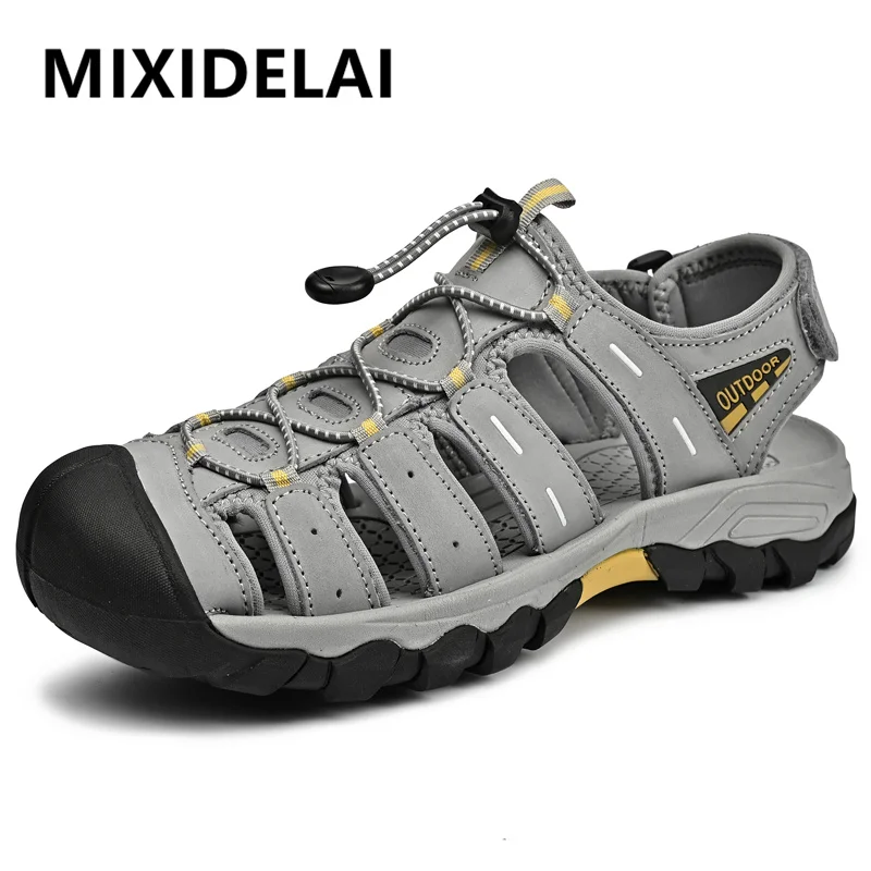 

Men's Summer Sandals Genuine Leather Mens Casual Shoes Waterproof Leather Sandals Sneakers Outdoor Beach Shoes Roman Mens Shoes