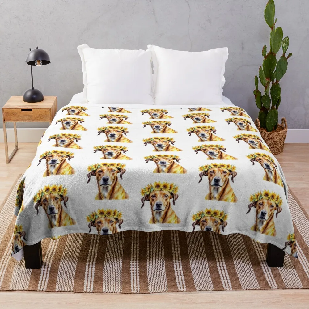 

Azawakh Dog Wearing Sunflower Crown Throw Blanket Moving Soft Beds Soft Plaid Blankets