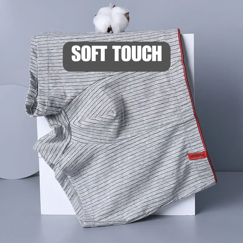 Random 1Pc Vertical Striped Men's Trunks, Cotton Rayon Blend Soft Breathable Sweat Absorbent Underwear for Daily Home Casual Wea