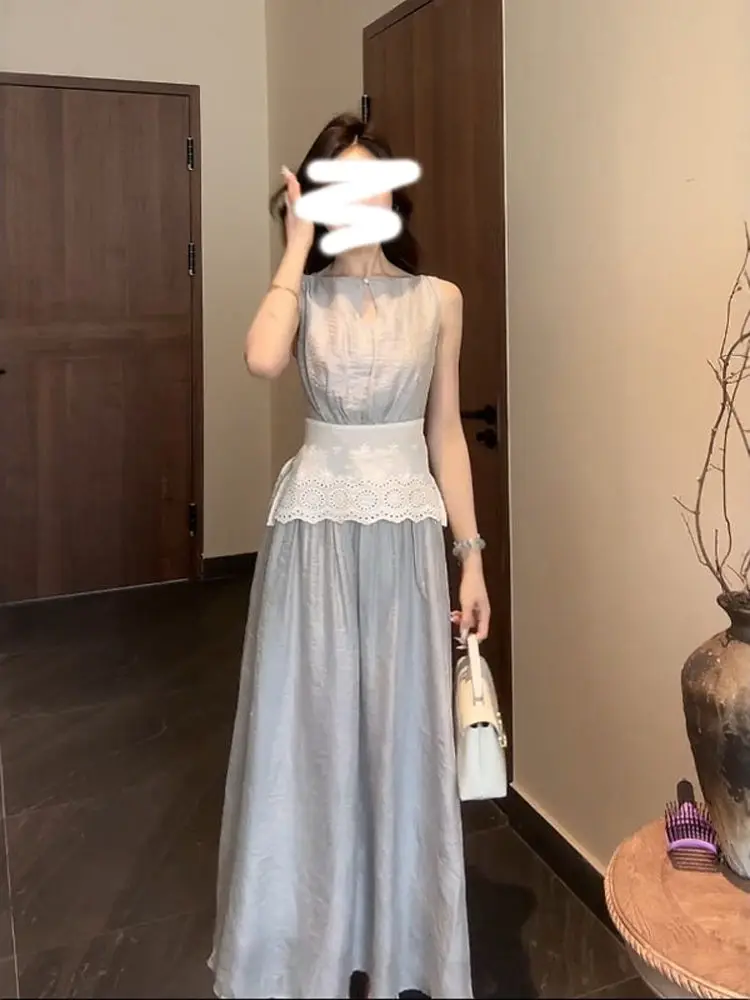 

Ele кружевной жилет с высокой талией, утягивающая юбка, комплект из двух предметов, женский летний ансамбль Faion