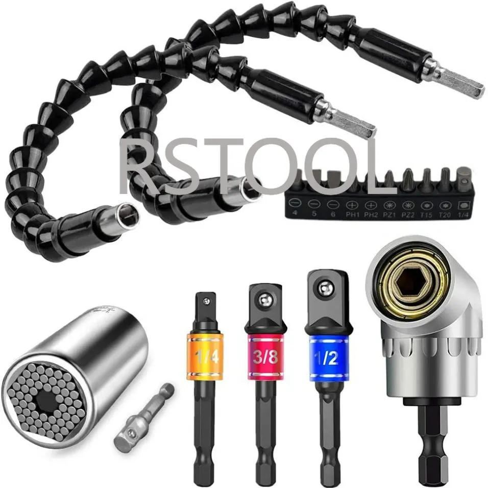 1/4 3/8 1/2 "Ổ Cắm Đa Năng Bộ Adapter, Linh Hoạt Bộ Mũi Khoan, 105 Độ Góc Khoan Nối Dài, Vít Bộ