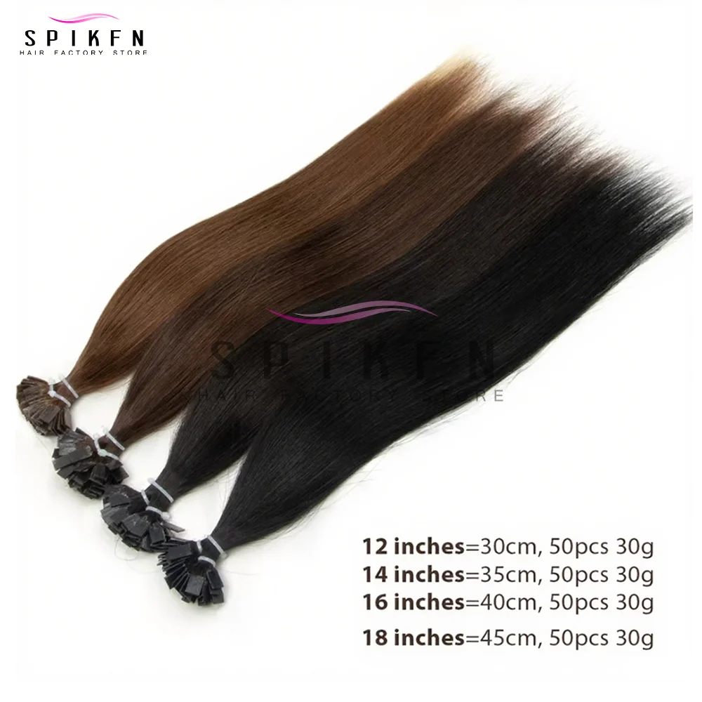 SPIKFN ストレートケラチンフラットチップ人毛エクステンションハニーブラウンフュージョンプレボンド人毛 50 個/パック軽量薄い端