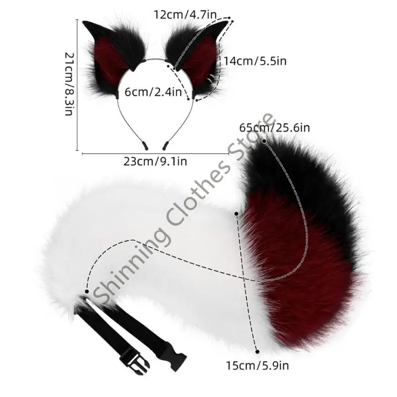 m68a 여우 귀와 꼬리 세트 폴스 여우와 머리 밴드 늑대 여우와 머리 밴드 테일 할로윈 동물 코스프레 의상 의상