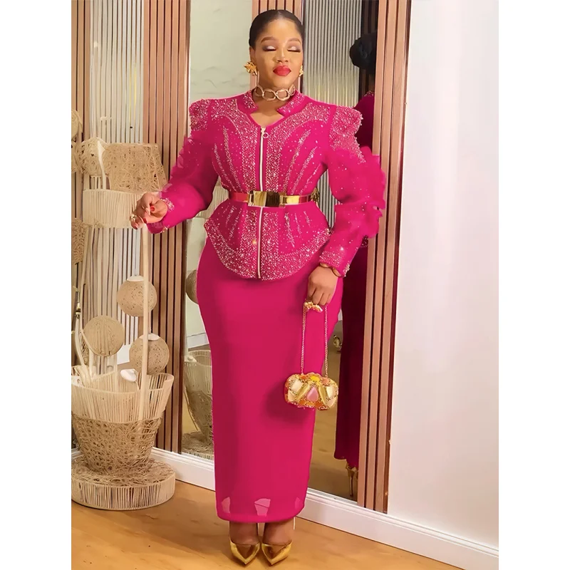 African Dresses for Woman Plus Size Dashiki Sequin Maxi Long Dress Elegant Turkey Muslim Wedding Evening Gown Africa Clothes