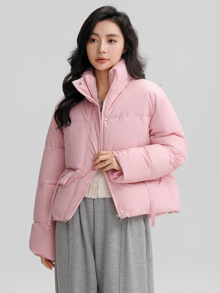 

Women's ort Pure Color Stand Collar down Cotton Jaet Korean College Sle Anti-Cold Coat Fringed Thiened Long Sve