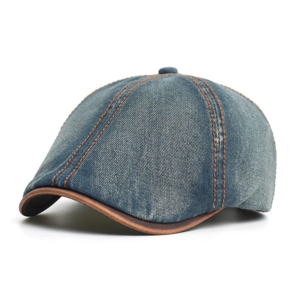 

Denim Beret Hat Washed Vintage Peaked Cap Adjustable Cotton Newsboy Cap Casual Hats Flat Cap