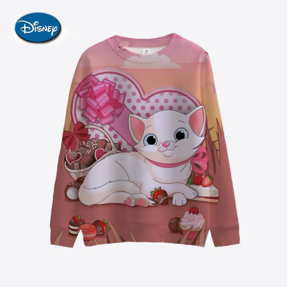 Disney Mary Cat Cartoon Cute Anime Printed Spring Women\'s Round Neck Hoodie Spring/Autumn Couple Top