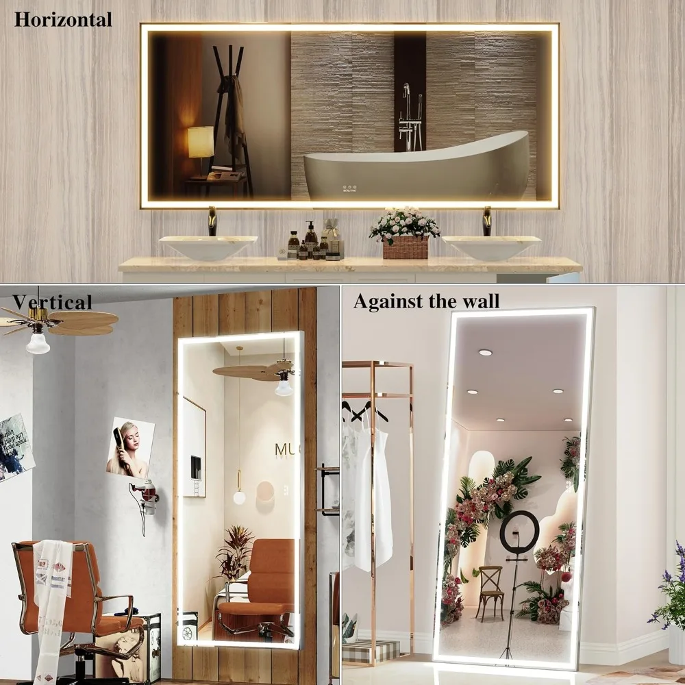 Full Length Mirror with LED Bathroom Mirror Wall Mounted Mirror 3 Color Modes Lights , Wall Large Full Length Mirrors