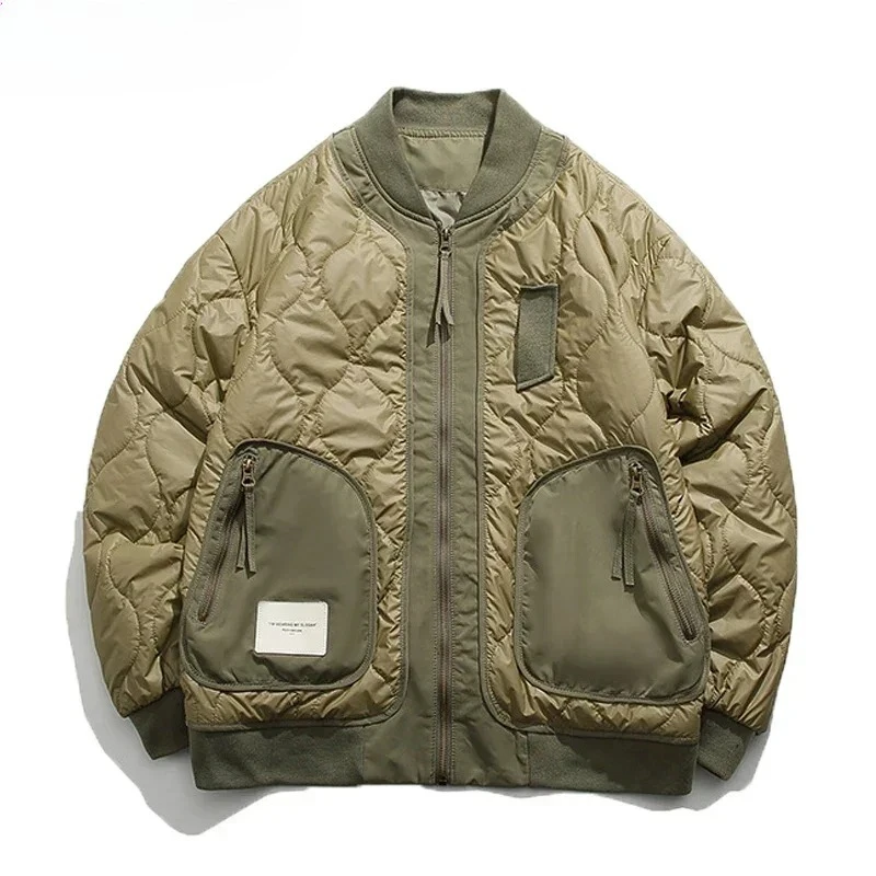 

Зимние мужские легкие парки в японском стиле ретро с цветными блоками, повседневная свободная куртка с бейсбольным воротником, стеганое тонкое парное хлопковое пальто