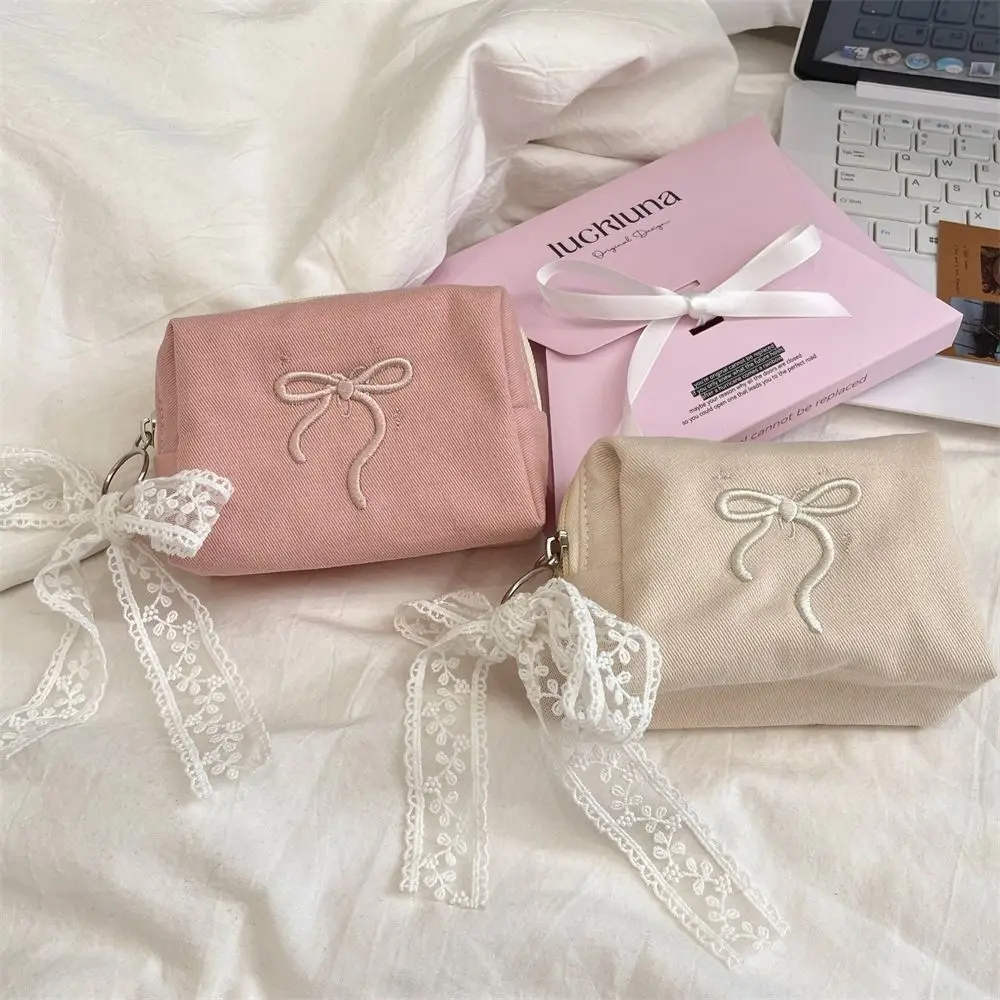 المحمولة القوس محفظة نسائية للعملات المعدنية مع شريط من الدانتيل الكورية نمط لطيف صفر محفظة لينة زيبر الحقيبة حقيبة تخزين المناديل الصحية #2