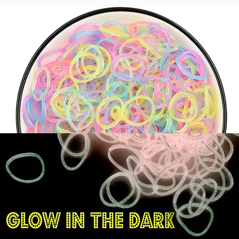 600Pcs New ColorTransparent  Fluorescence Glow Bracelets Making Supplies DIY Rubber Loom Bands Wrist Necklaces Child Party Toys