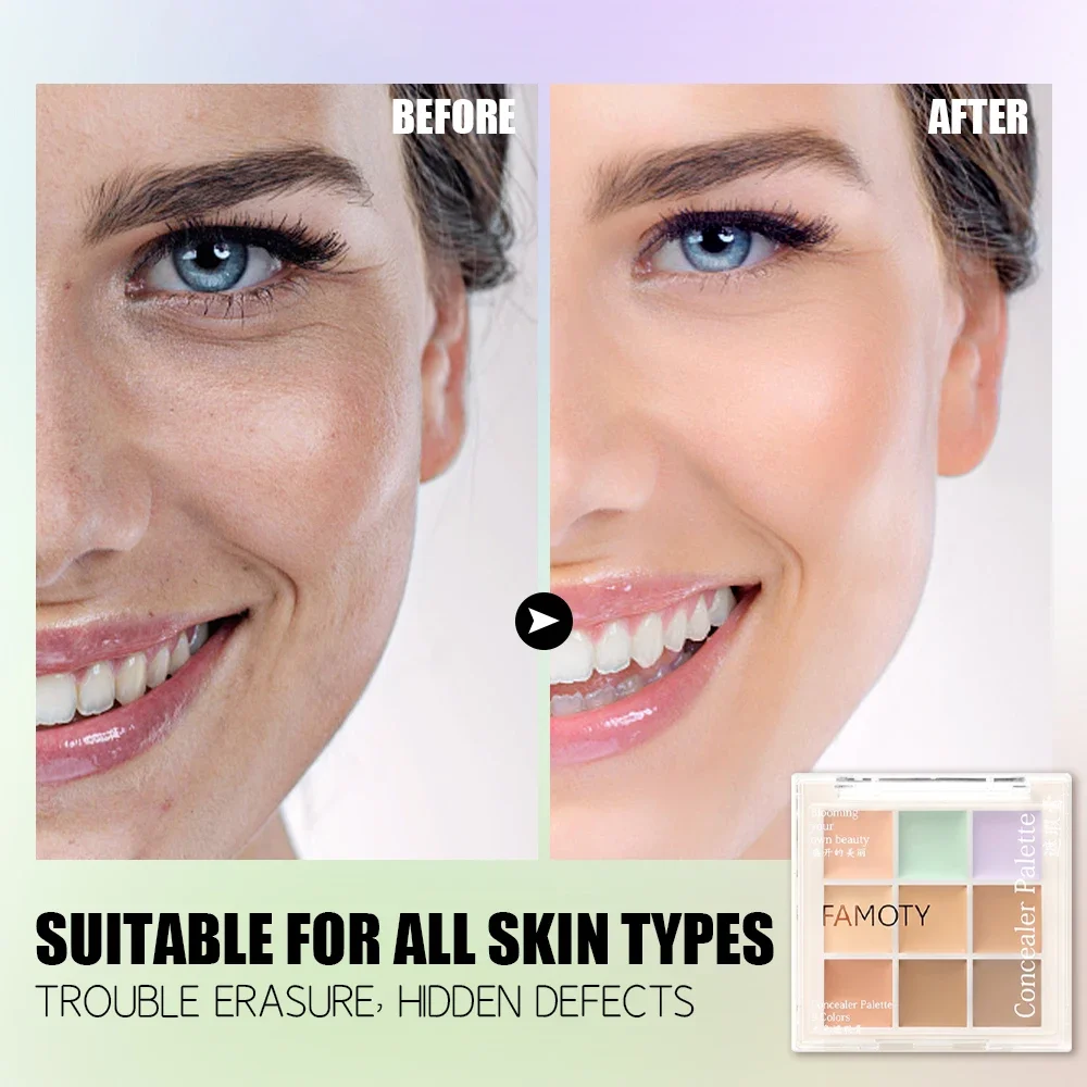 Concealer Contouring Palette Makeup Base 9 Colors Long-Lasting Cover Dark Circles Acne Marks Corrector Face Contouring Makeup