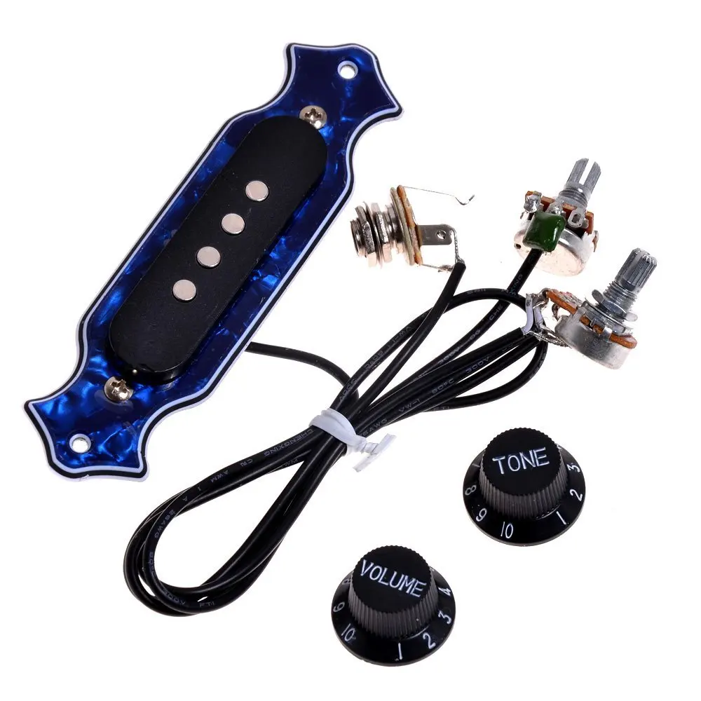 1Set 4 String Single Coil Pickup Cigar Box Pre-wired Guitar Soundhole Pickup Harness with Volume Tone Knobs Pots