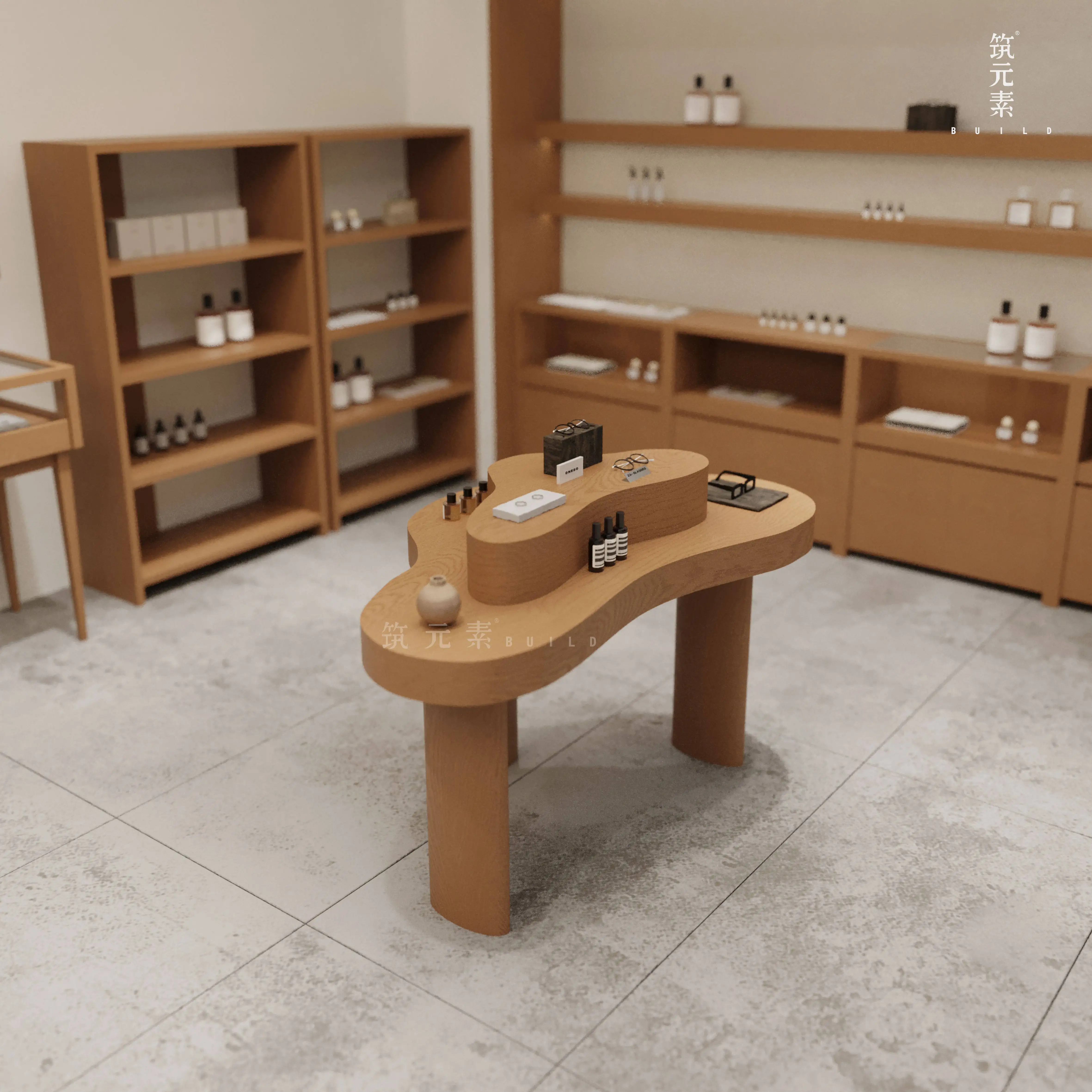 YFY irregular display table - minimalist two-tier display stand for  , bags, perfumes, sachets,  simple design for retail stores